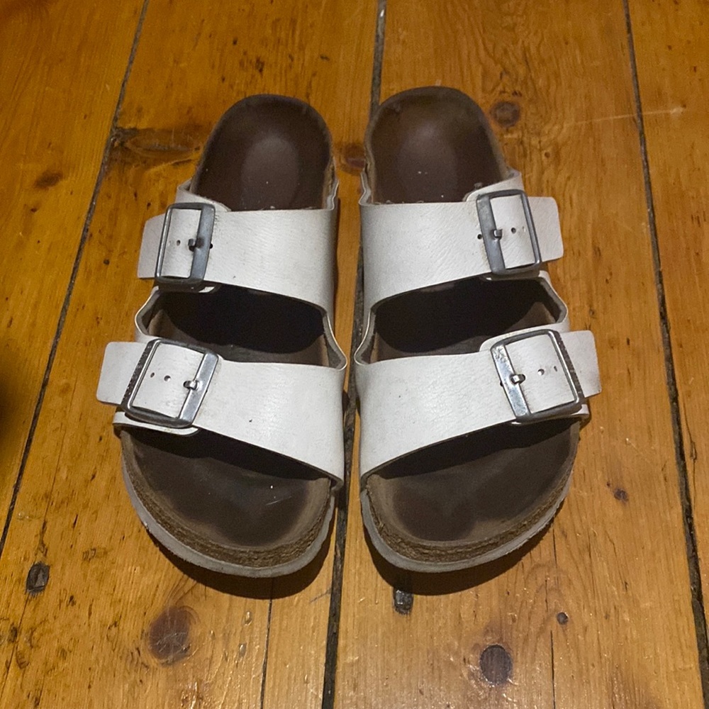 White Birkenstock Arizona Sandals